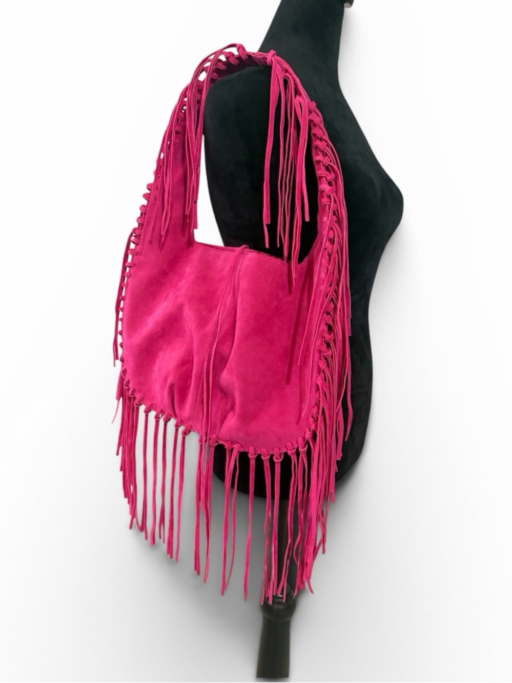 Hot Pink Fringe, Tassel Faux Suede Shoulder Bag